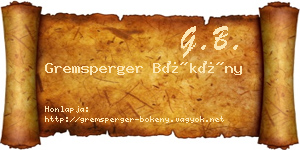 Gremsperger Bökény névjegykártya